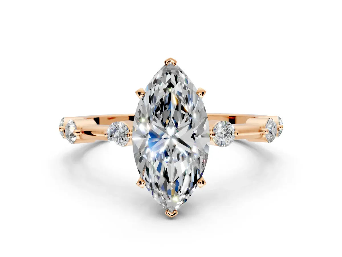 Solitaire Engagement Ring Setting for Marquise Center with Bezel Station Band and Prong Head in Rose Gold