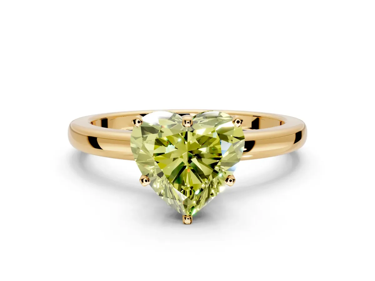 Solitaire Engagement Ring Setting for Fancy Yellow Heart-Shaped Center with Plain Band and Tulip Prong Head in Yellow Gold