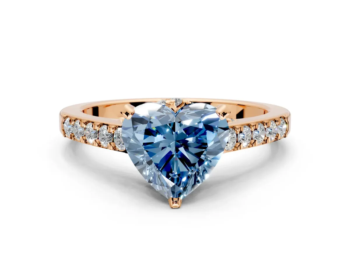 Solitaire Engagement Ring Setting for Fancy Blue Heart-Shaped Center with Crossover Accents and Prong Head in Rose Gold