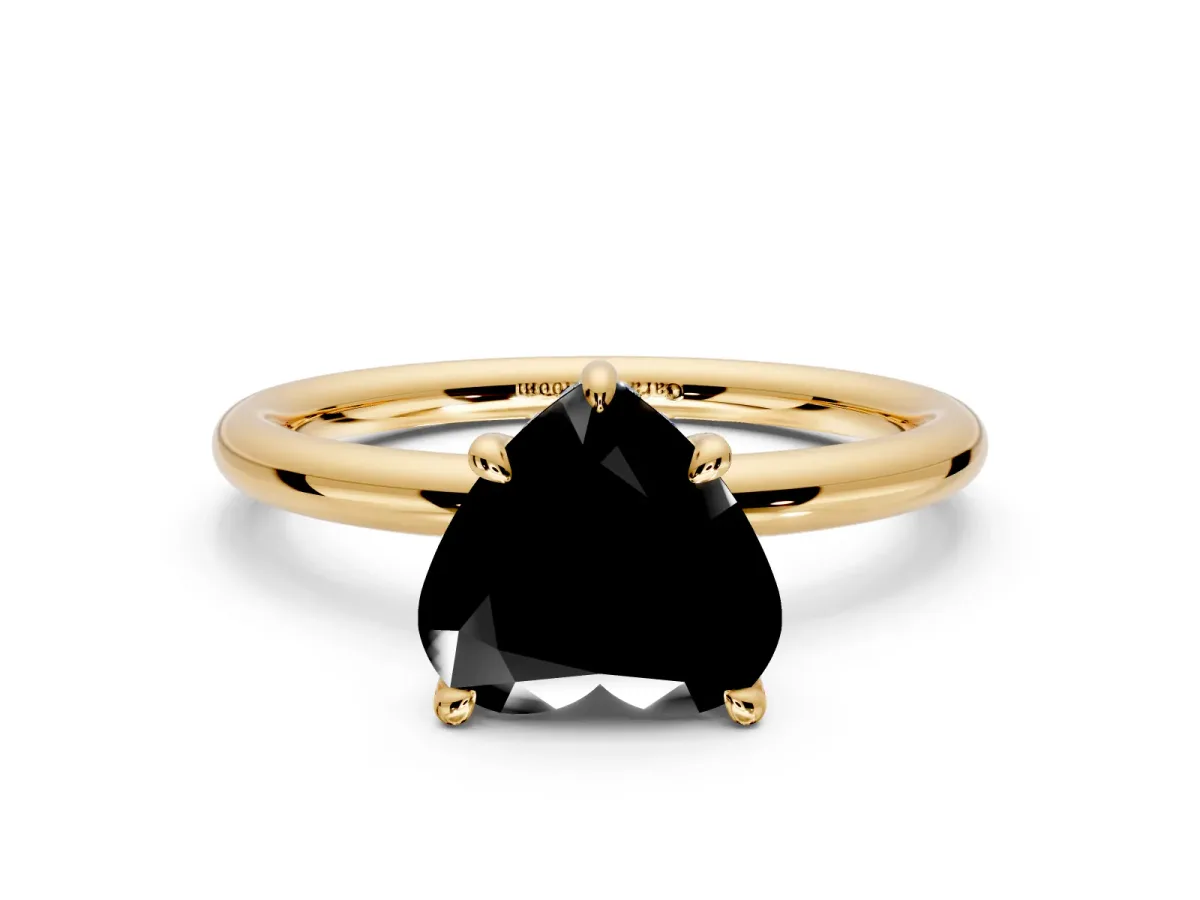 Hidden Halo Engagement Ring Setting for Fancy Black Heart-Shaped Center with Thin Rounded Band and Prong Head in Yellow Gold