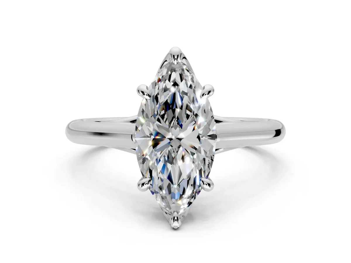 Solitaire Engagement Ring Setting for Marquise Center with Cathedral Band and Prong Head in Sterling Silver