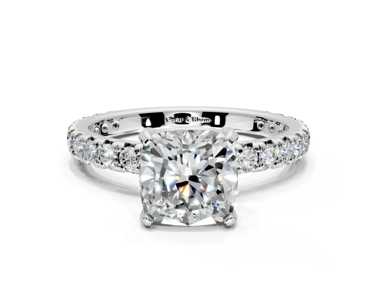Solitaire Engagement Ring Setting for Cushion Cut Center with Shared-Prong Accents and Prong Head in Sterling Silver