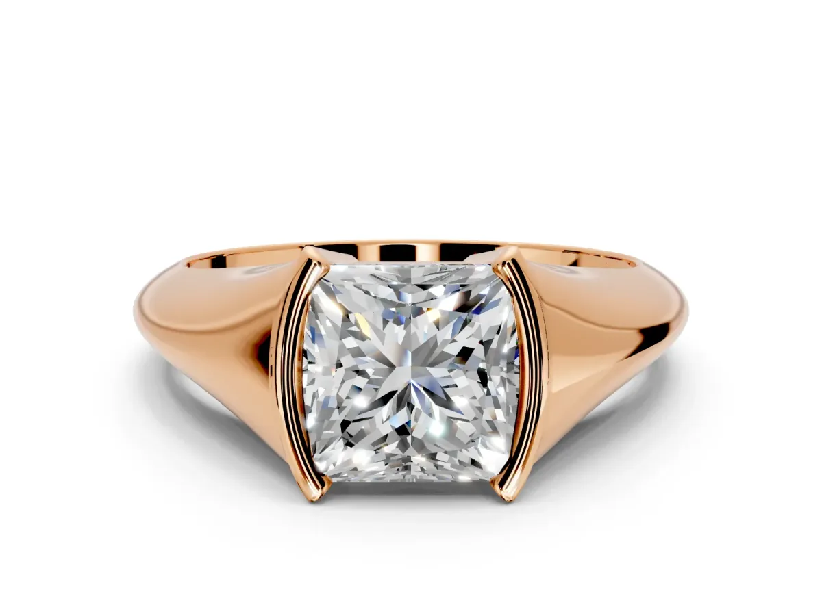 Tension Engagement Ring Setting for Princess Cut Center with Wide Tapered Band and Tension Head in Rose Gold