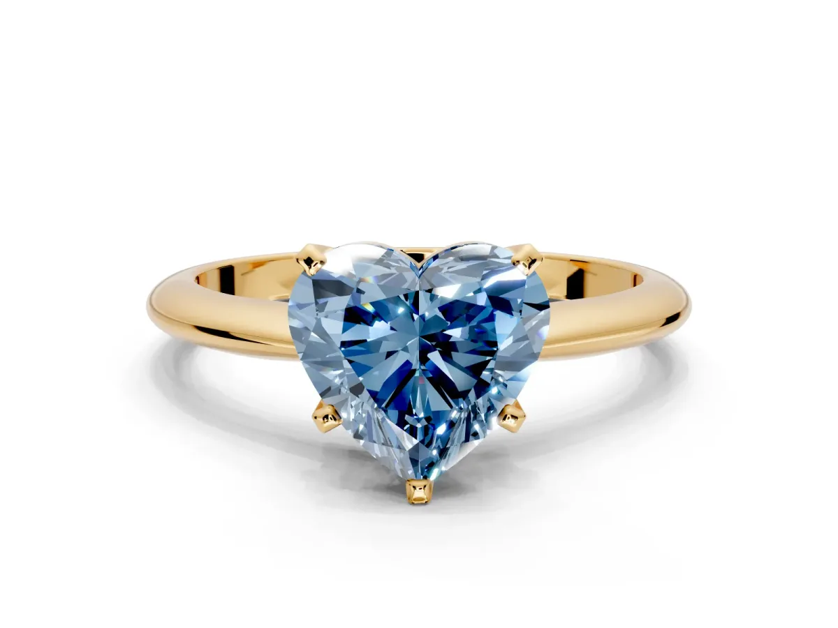 Solitaire Engagement Ring Setting for Fancy Blue Heart-Shaped Center with Knife Ridge Band and Claw Prong Head in Yellow Gold