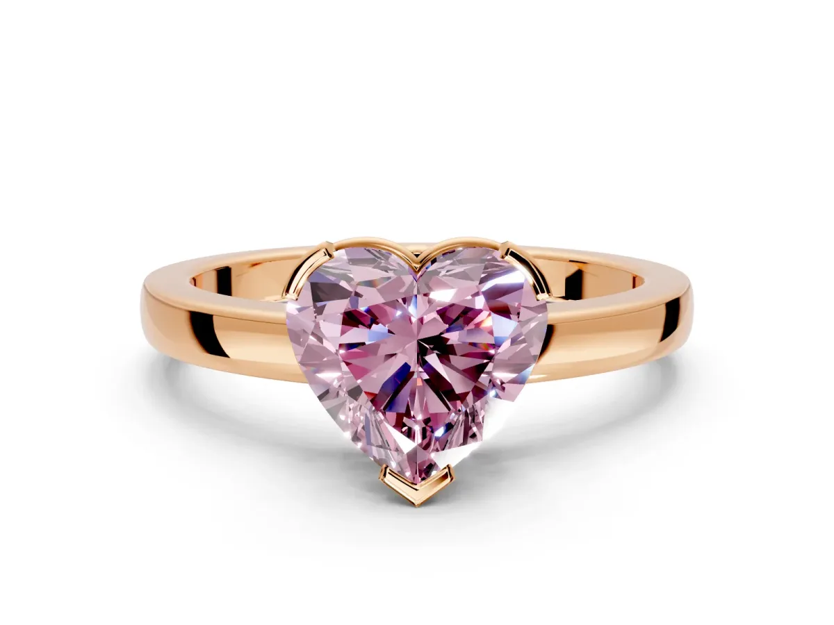 Solitaire Engagement Ring Setting for Fancy Pink Heart-Shaped Center with Plain Band and Flat Tab Prong Head in Rose Gold