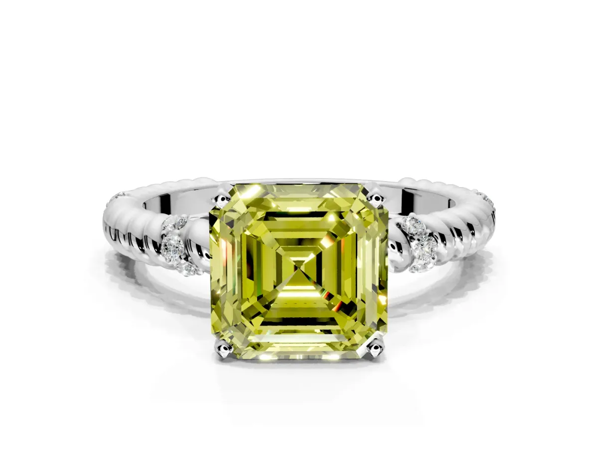 Rope Engagement Ring Setting for Fancy Yellow Asscher Cut Center with Accent Shoulders and Prong Head in Sterling Silver