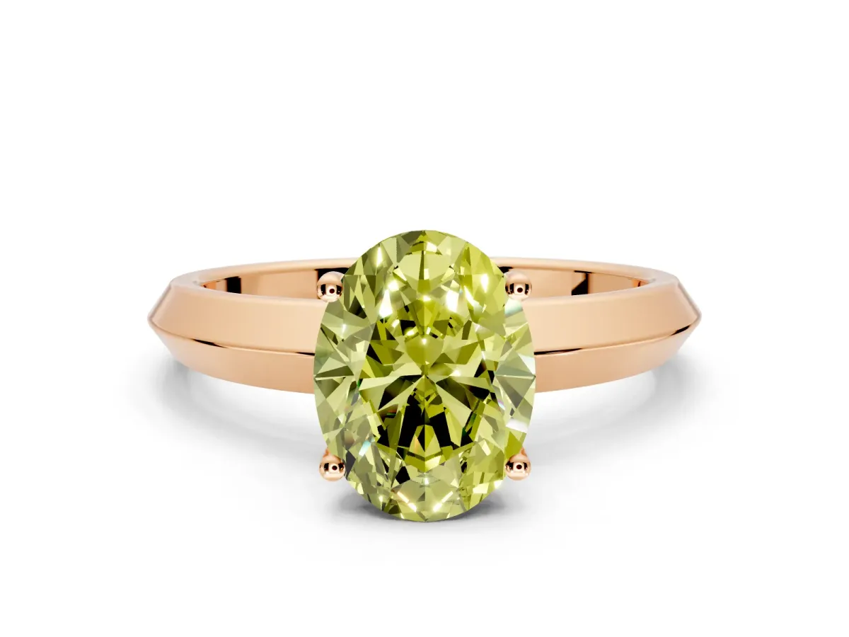 Solitaire Engagement Ring Setting for Fancy Yellow Oval Center with Wide Knife Ridge Band and Prong Head in Rose Gold