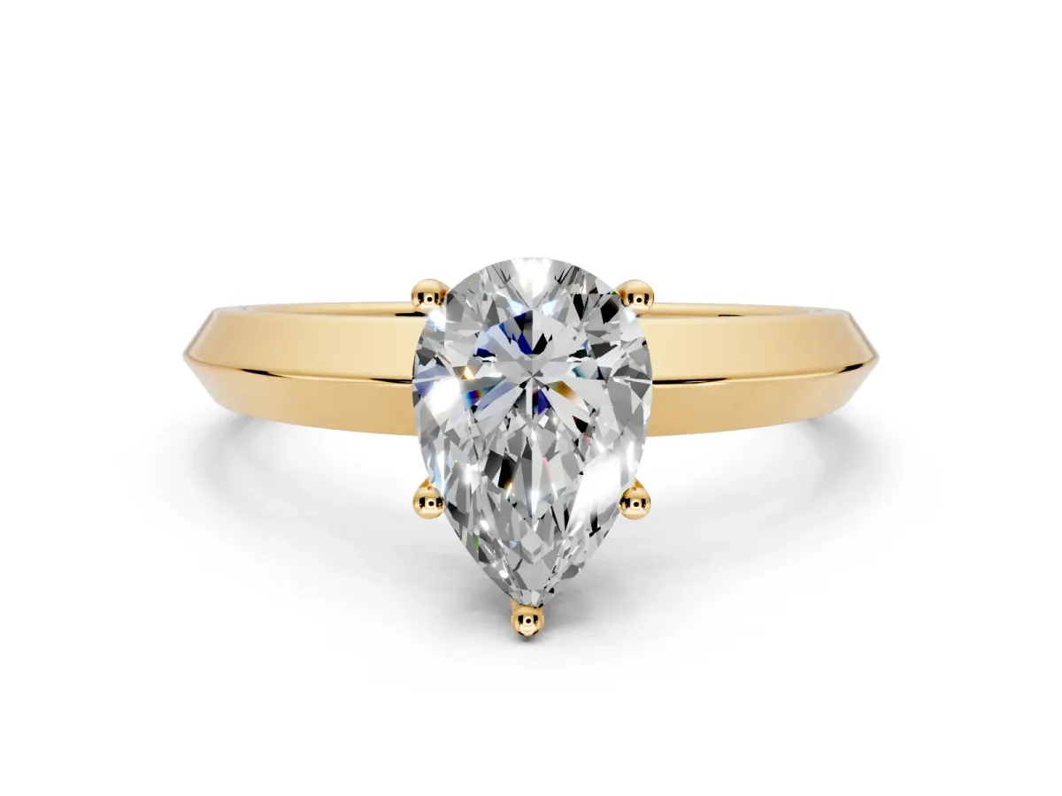 Solitaire Engagement Ring Setting for Pear-Shaped Center with Wide Knife Ridge Band and Prong Head in Yellow Gold