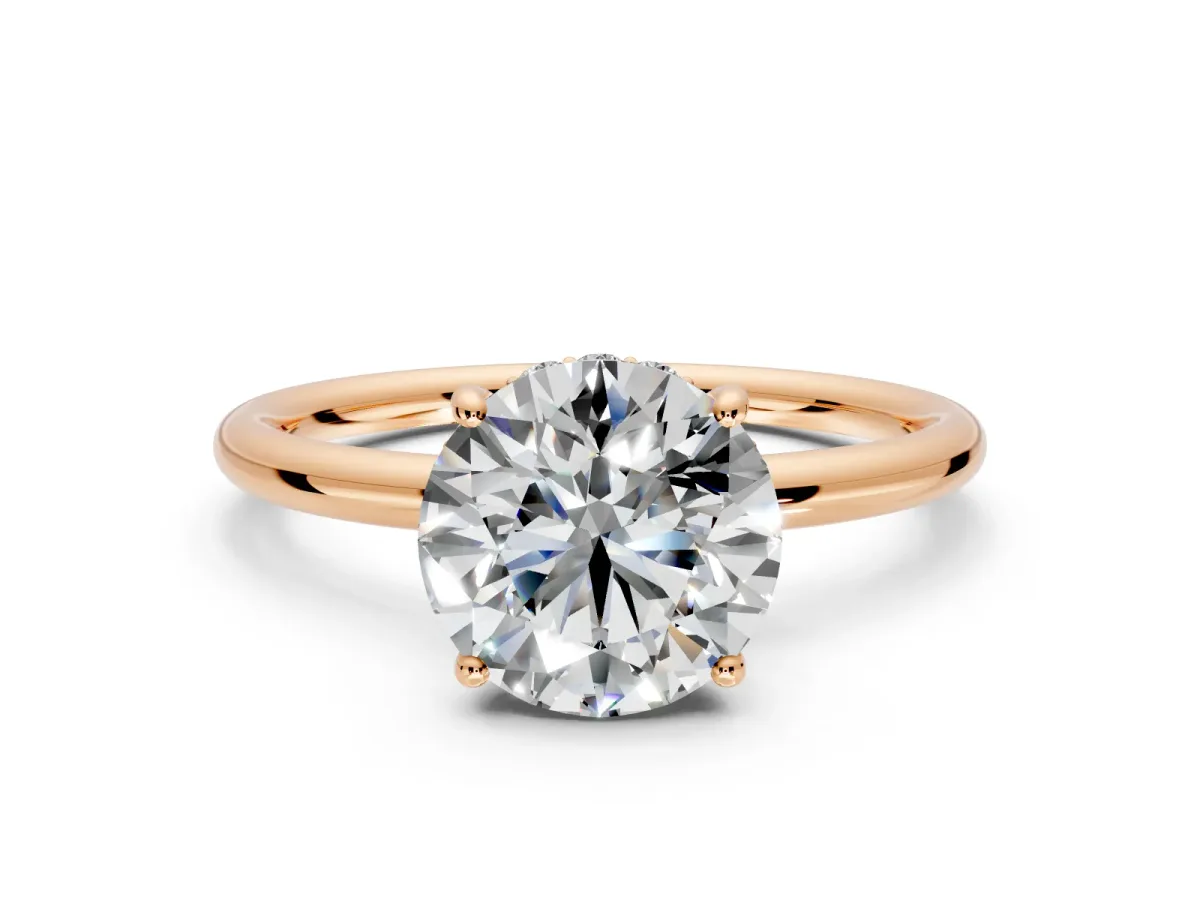 Solitaire Engagement Ring Setting for Round Cut Center with Plain Band, Open Basket and Prong Head in Rose Gold