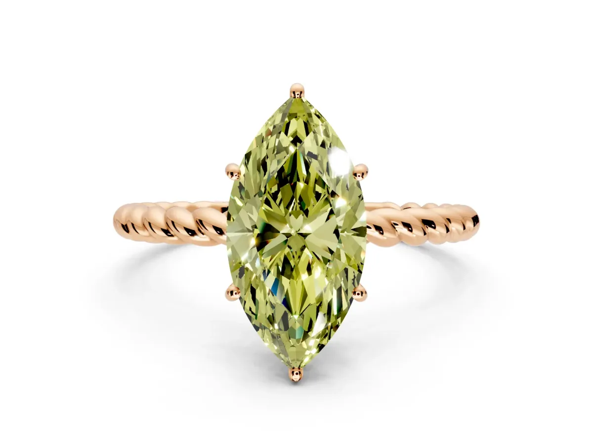 Solitaire Engagement Ring Setting for Fancy Yellow Marquise Center with Plain Twisted Rope Band and Prong Head in Rose Gold
