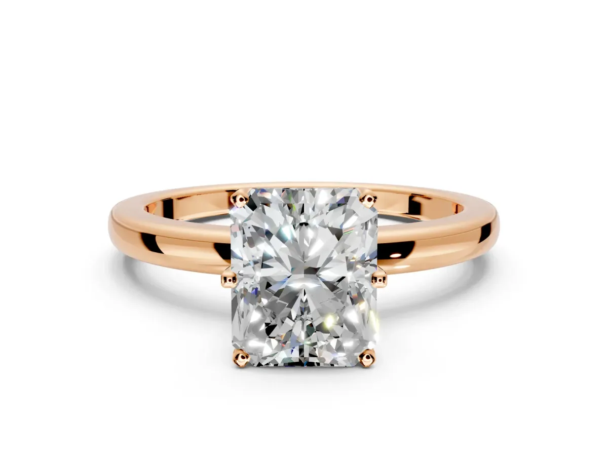 Solitaire Engagement Ring Setting for Radiant Cut Center with Plain Band and Tulip Prong Head in Rose Gold