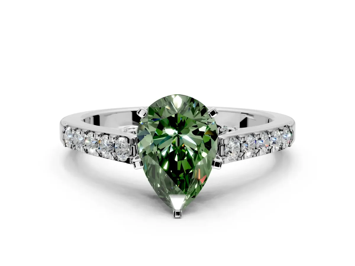 Solitaire Engagement Ring Setting for Fancy Green Pear-Shaped Center with Crossover Accents and Prong Head in Sterling Silver