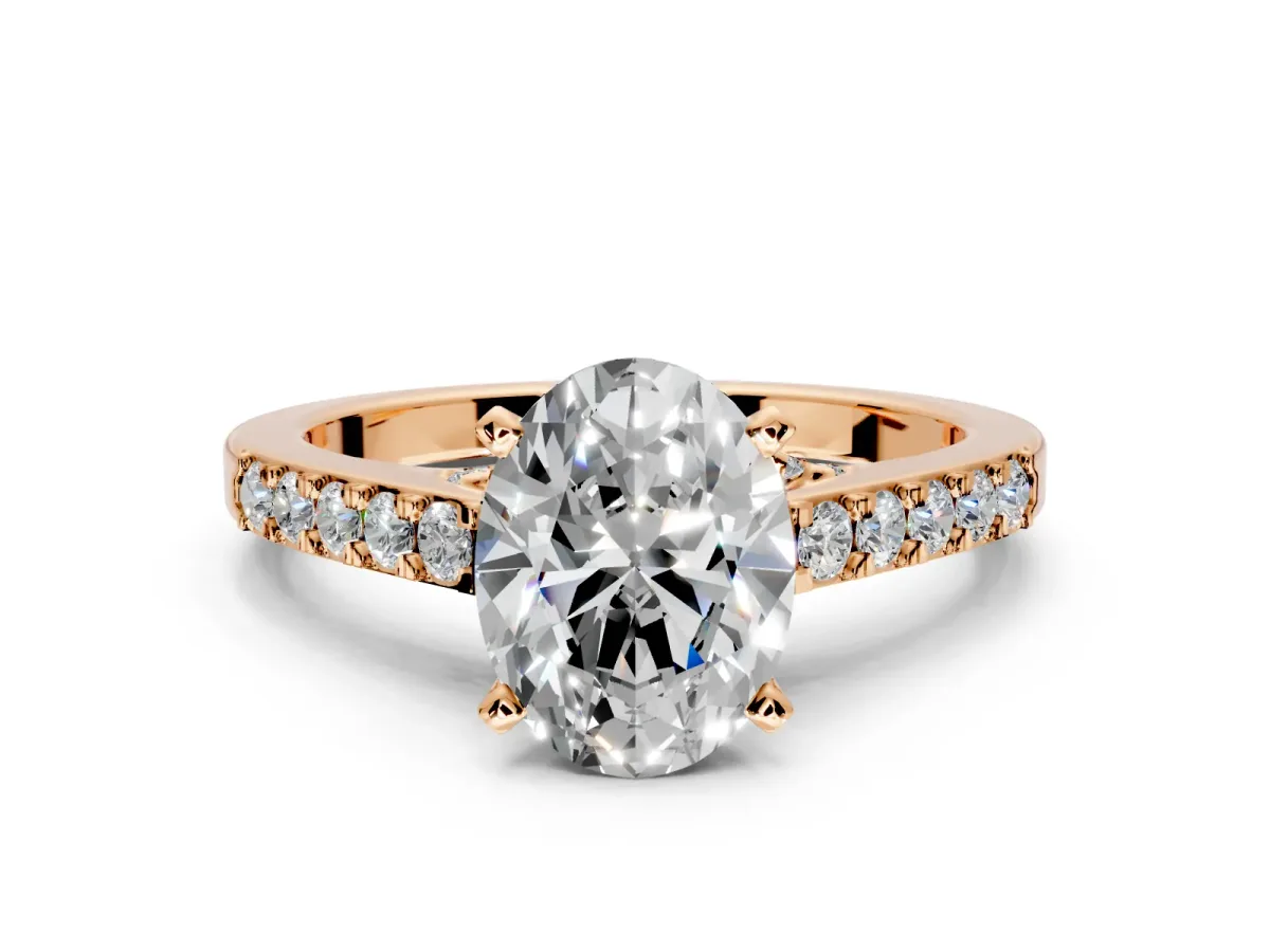 Solitaire Engagement Ring Setting for Oval Center with Crossover Accents and Prong Head in Rose Gold