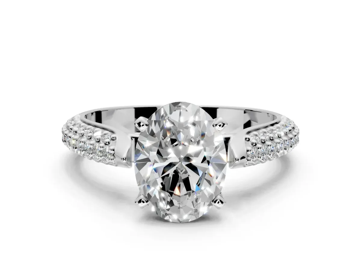 Solitaire Engagement Ring Setting for Oval Center with Multi-Row Accents and Prong Head in Platinum