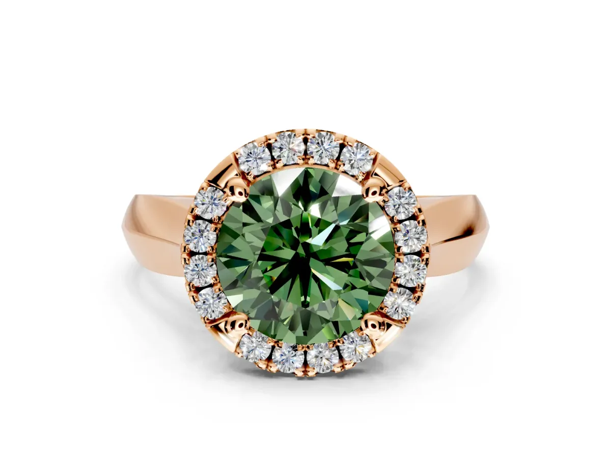 Halo Engagement Ring Setting for Fancy Green Round Cut Center with Square Band and Prong Head in Rose Gold