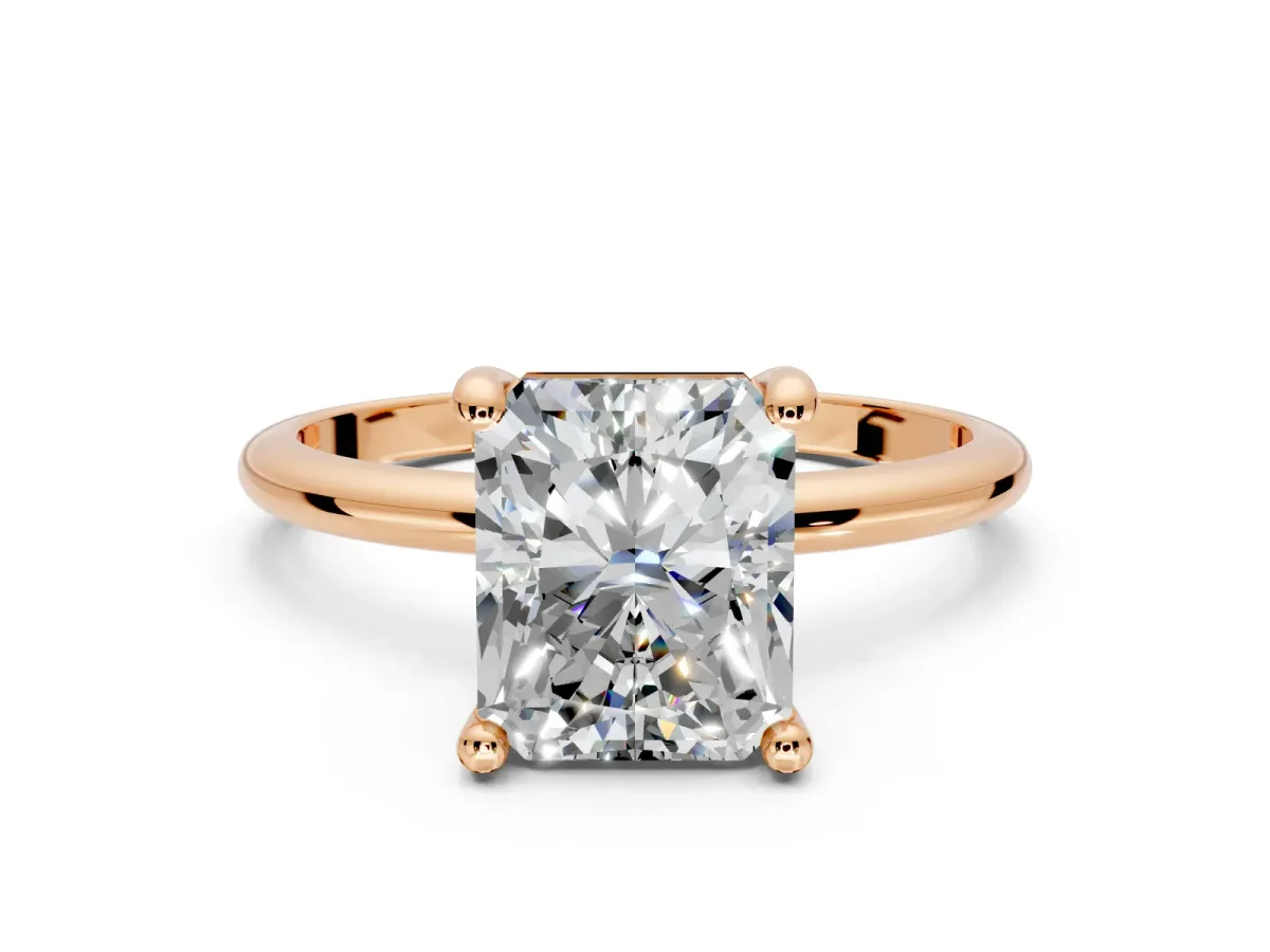Minimalist Solitaire Engagement Ring Setting for Radiant Cut Center with Thin Band and Prong Head in Rose Gold