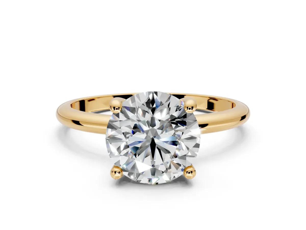 Minimalist Solitaire Engagement Ring Setting for Round Cut Center with Thin Band and Prong Head in Yellow Gold