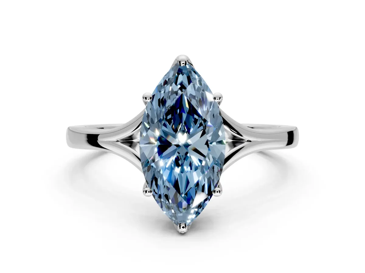 Solitaire Engagement Ring Setting for Fancy Blue Marquise Center with Plain Split Shank and Prong Head in Sterling Silver