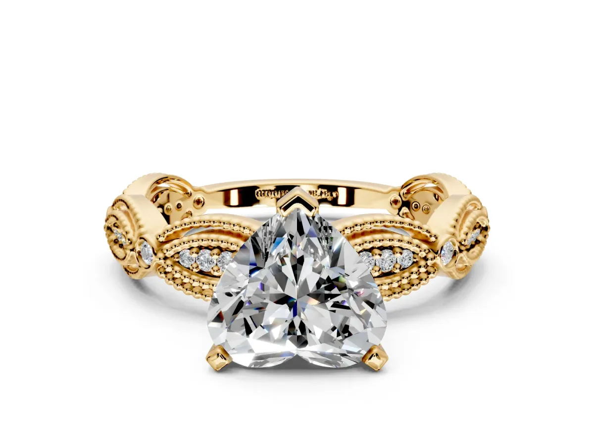 Solitaire Engagement Ring Setting for Heart-Shaped Center with Marquise Panel Band and Prong Head in Yellow Gold