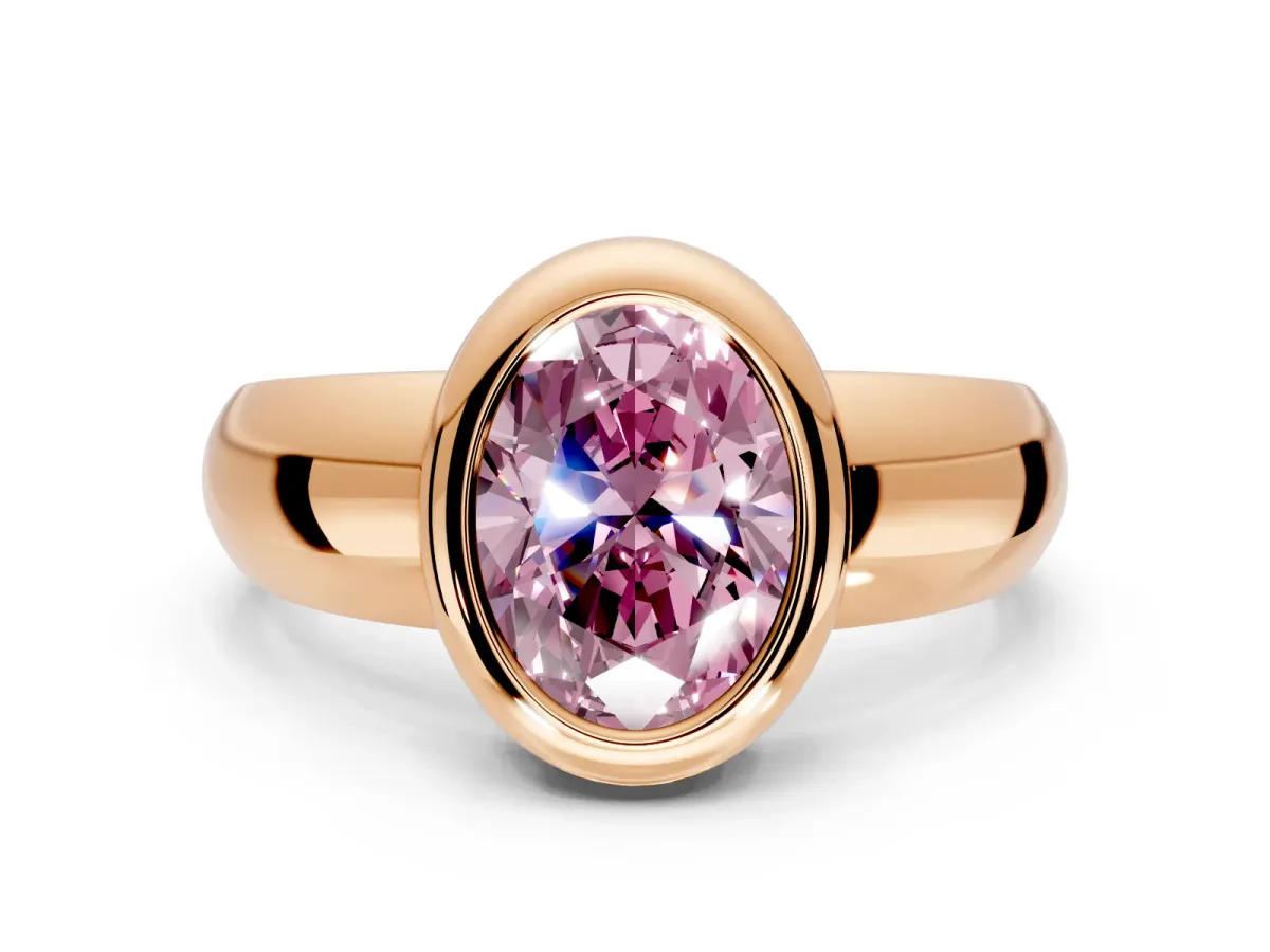 Solitaire Engagement Ring Setting for Fancy Pink Oval Center with Wide Band and Bezel Head in Rose Gold