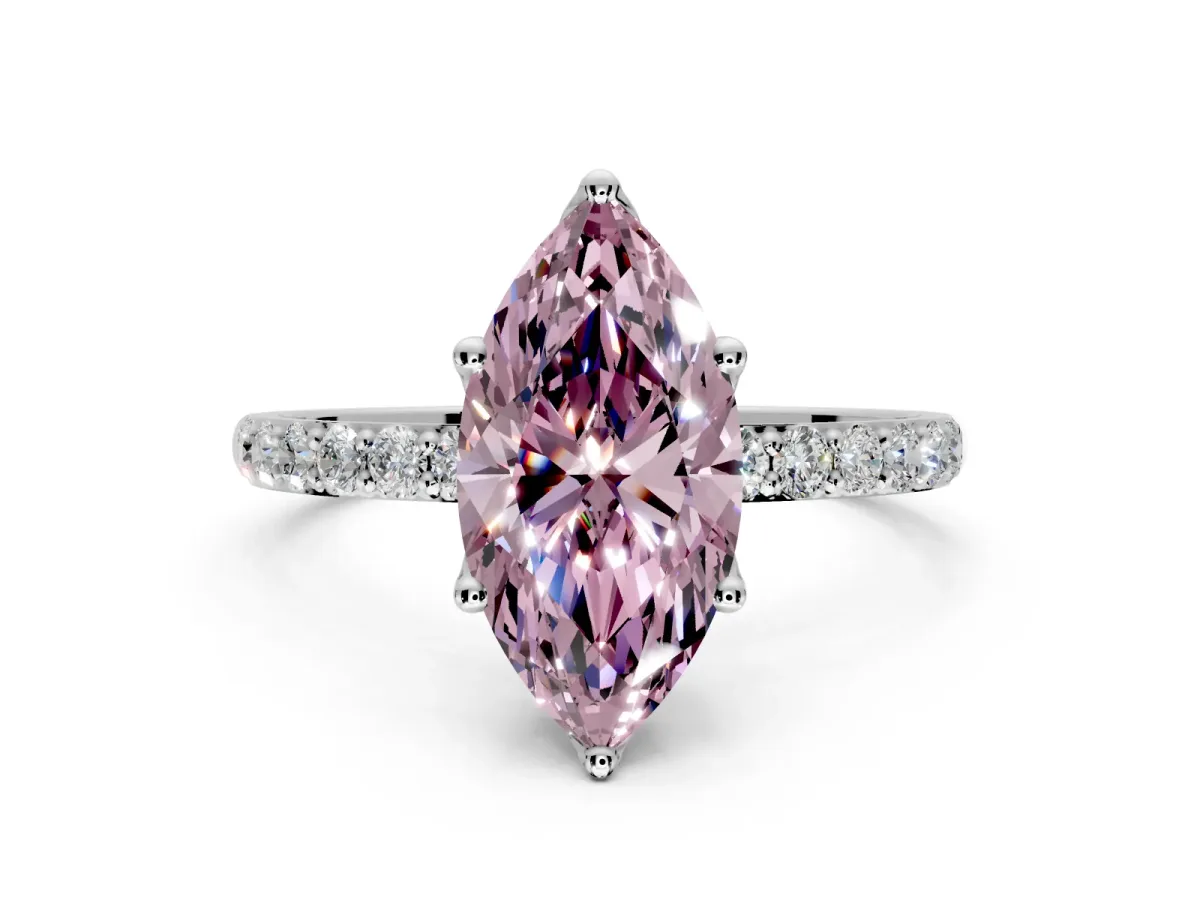 Solitaire Engagement Ring Setting for Fancy Pink Marquise Center with Fine Pave Accents and Prong Head in Platinum