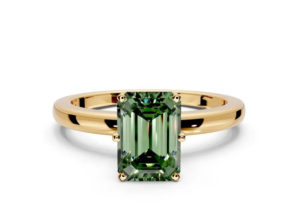 Solitaire Engagement Ring Setting for Fancy Green Emerald Cut Center with Plain Band and Tulip Prong Head in Yellow Gold