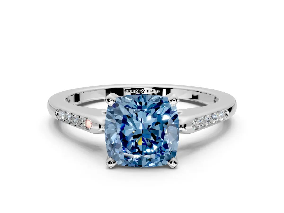 Solitaire Engagement Ring Setting for Fancy Blue Cushion Cut Center with Channel Accents and Prong Head in Platinum