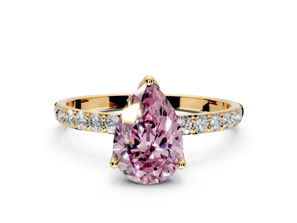 Solitaire Engagement Ring Setting for Fancy Pink Pear-Shaped Center with Fine Pave Accents and Prong Head in Yellow Gold