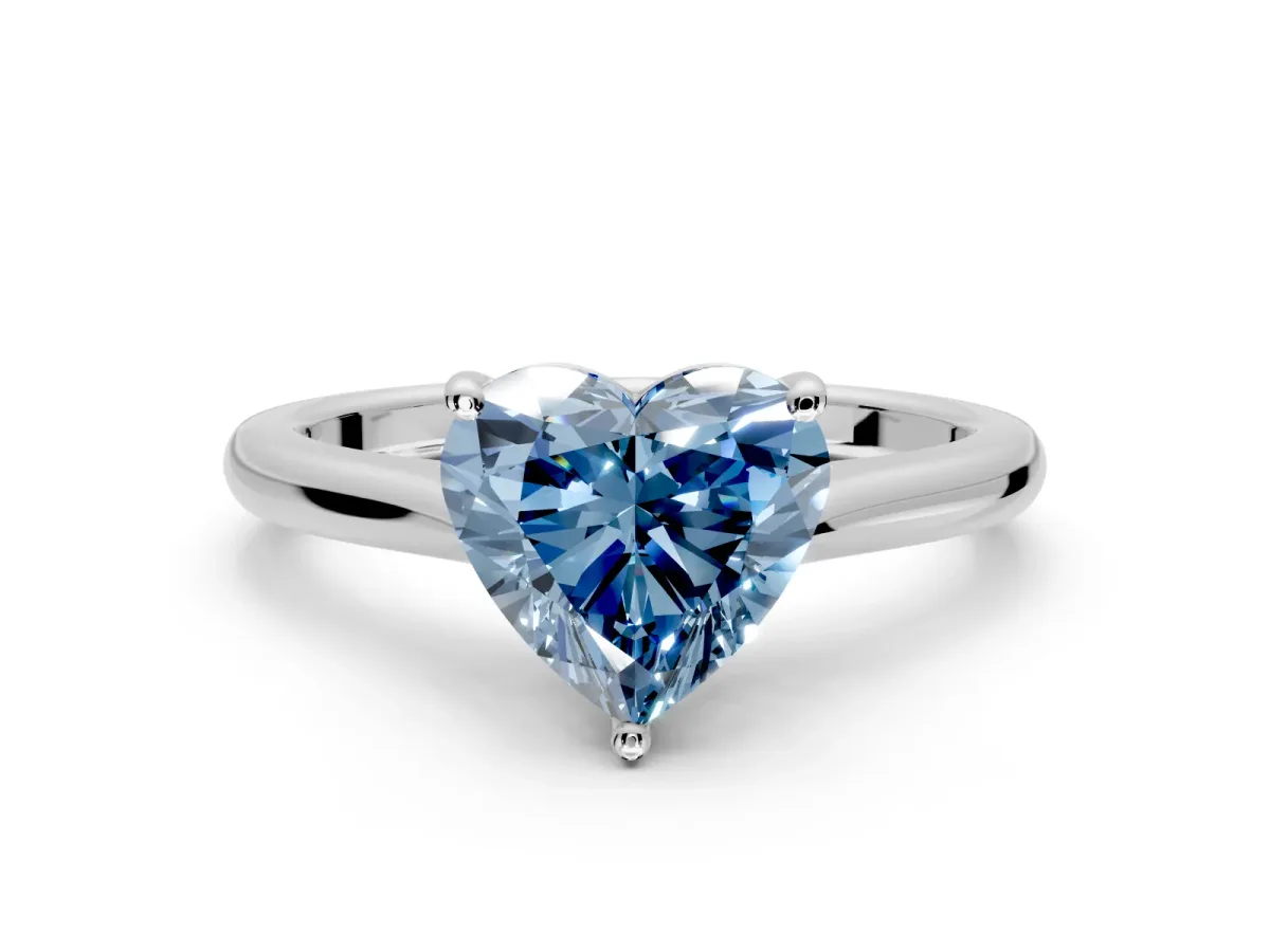 Solitaire Engagement Ring Setting for Fancy Blue Heart-Shaped Center with Narrow Cathedral Band and Prong Head in White Gold