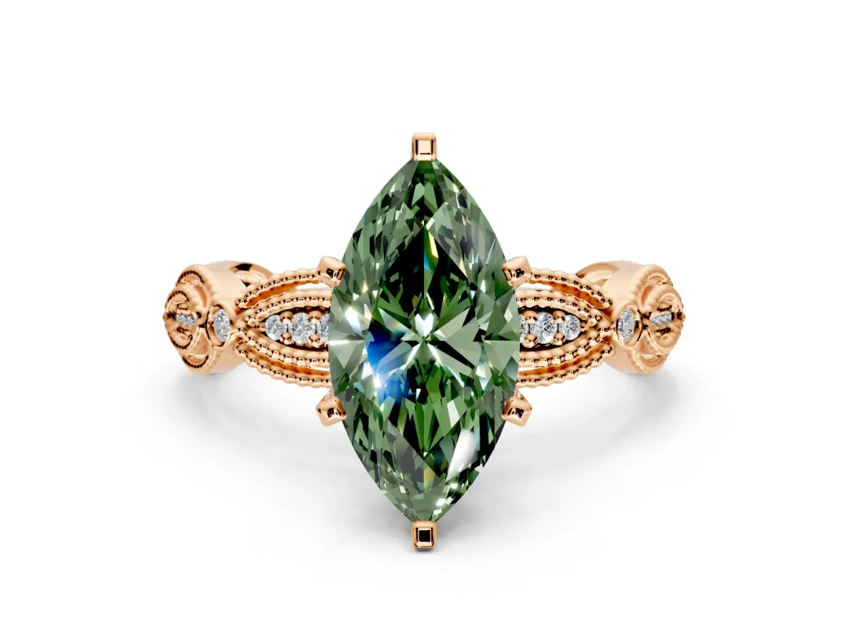 Solitaire Engagement Ring Setting for Fancy Green Marquise Center with Marquise Panel Band and Prong Head in Rose Gold
