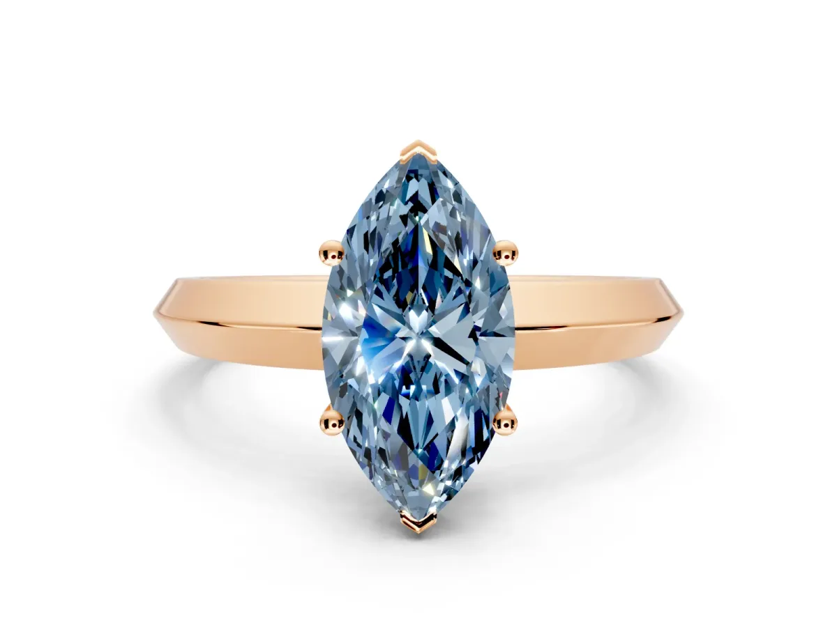 Solitaire Engagement Ring Setting for Fancy Blue Marquise Center with Wide Knife Ridge Band and Prong Head in Rose Gold