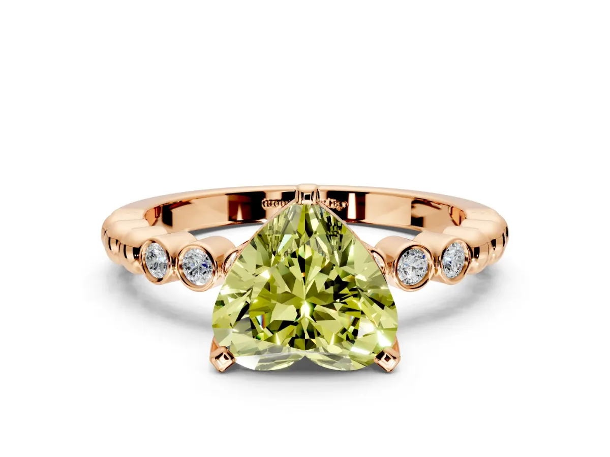 Solitaire Engagement Ring Setting for Fancy Yellow Heart-Shaped Center with Bezel-Dot Beaded Band and Prong Head in Rose Gold