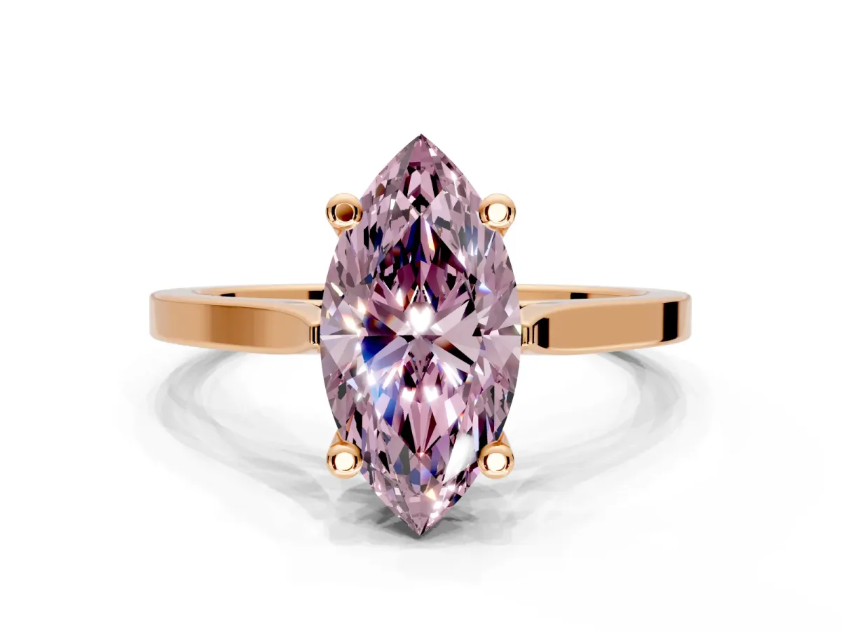 Solitaire Engagement Ring Setting for Fancy Pink Marquise Center with Tapered Shoulders and Prong Head in Rose Gold