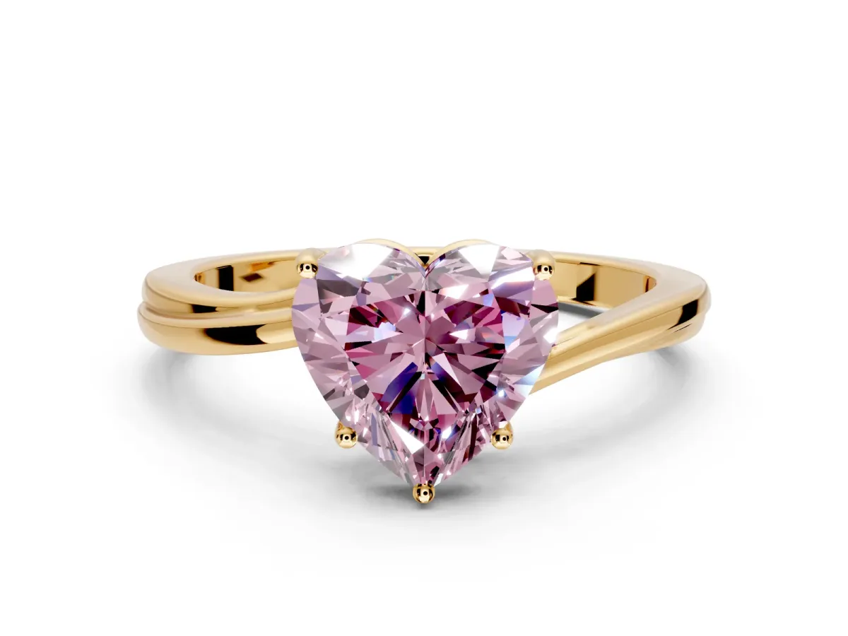 Solitaire Engagement Ring Setting for Fancy Pink Heart-Shaped Center with Plain Bypass Twist Band and Prong Head in Yellow Gold