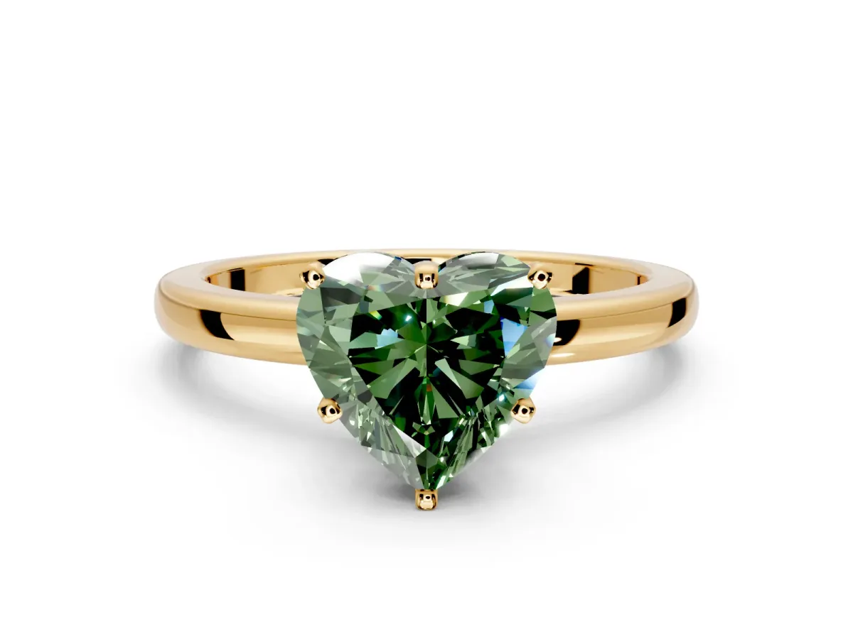 Solitaire Engagement Ring Setting for Fancy Green Heart-Shaped Center with Plain Band and Tulip Prong Head in Yellow Gold