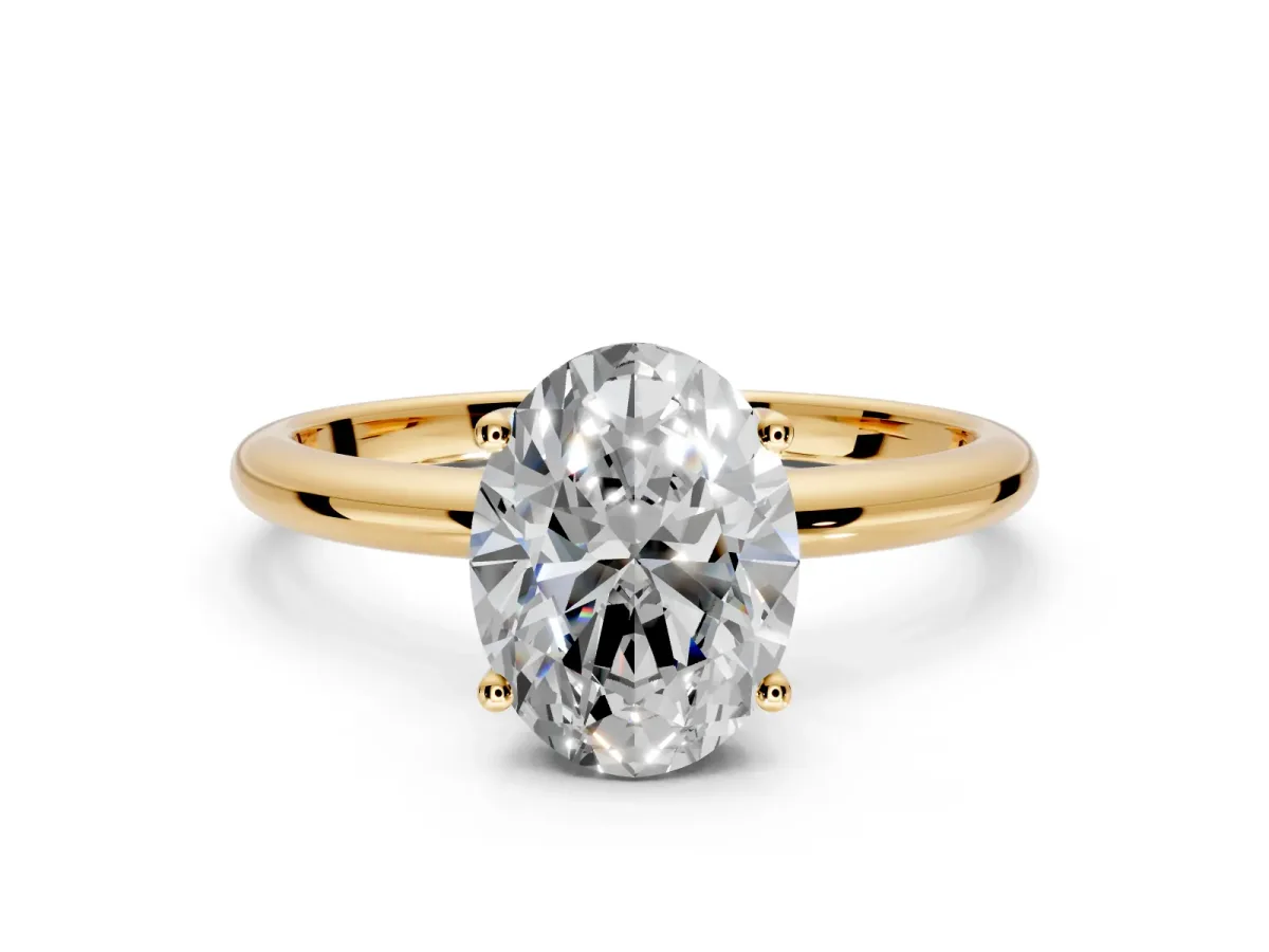 Hidden Halo Engagement Ring Setting for Oval Center with Thin Round-Wire Band and Prong Head in Yellow Gold