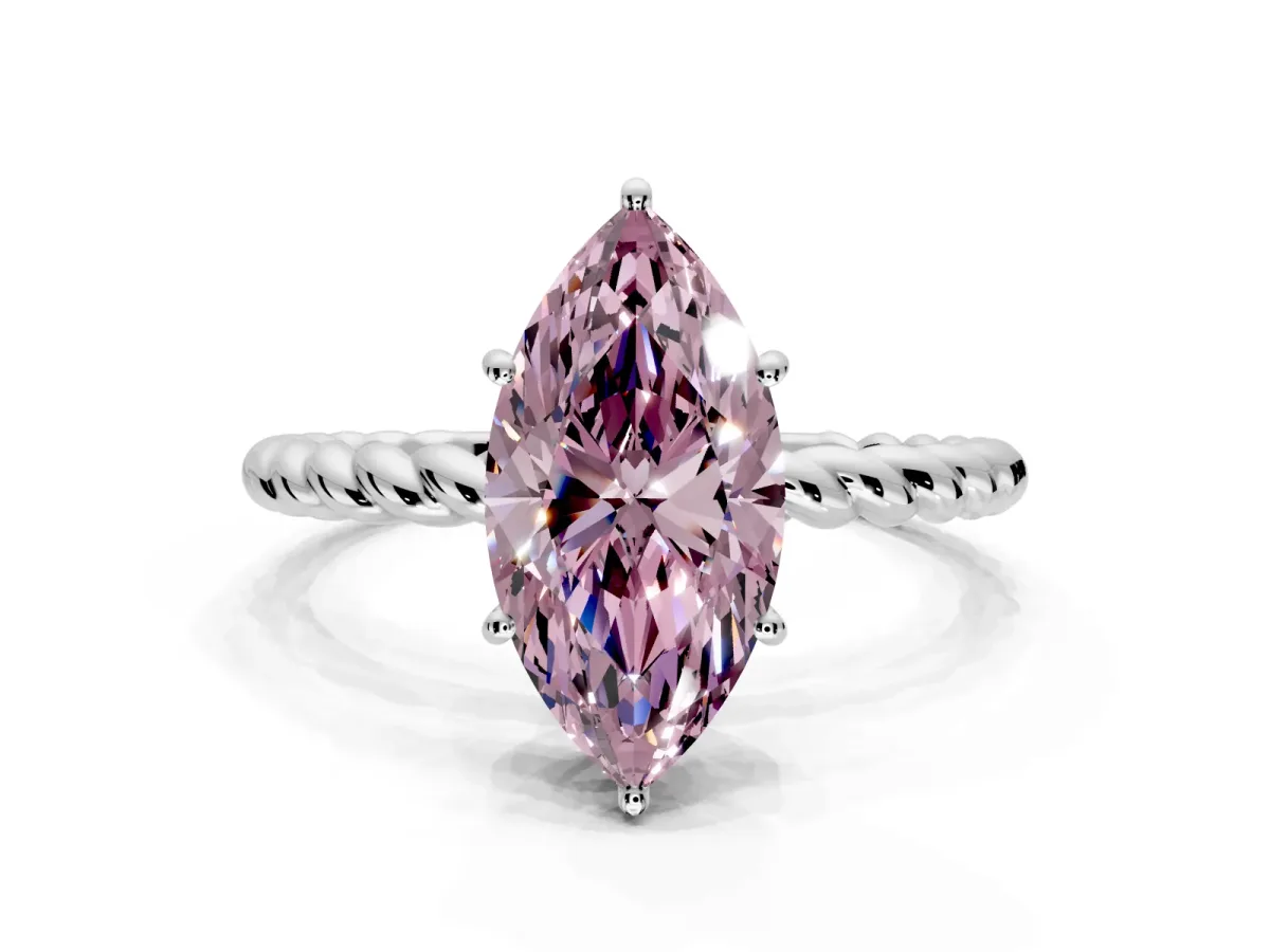 Solitaire Engagement Ring Setting for Fancy Pink Marquise Center with Plain Twisted Rope Band and Prong Head in White Gold