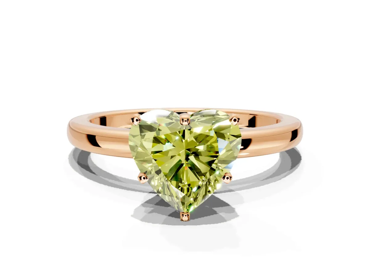 Solitaire Engagement Ring Setting for Fancy Yellow Heart-Shaped Center with Plain Band and Tulip Prong Head in Rose Gold