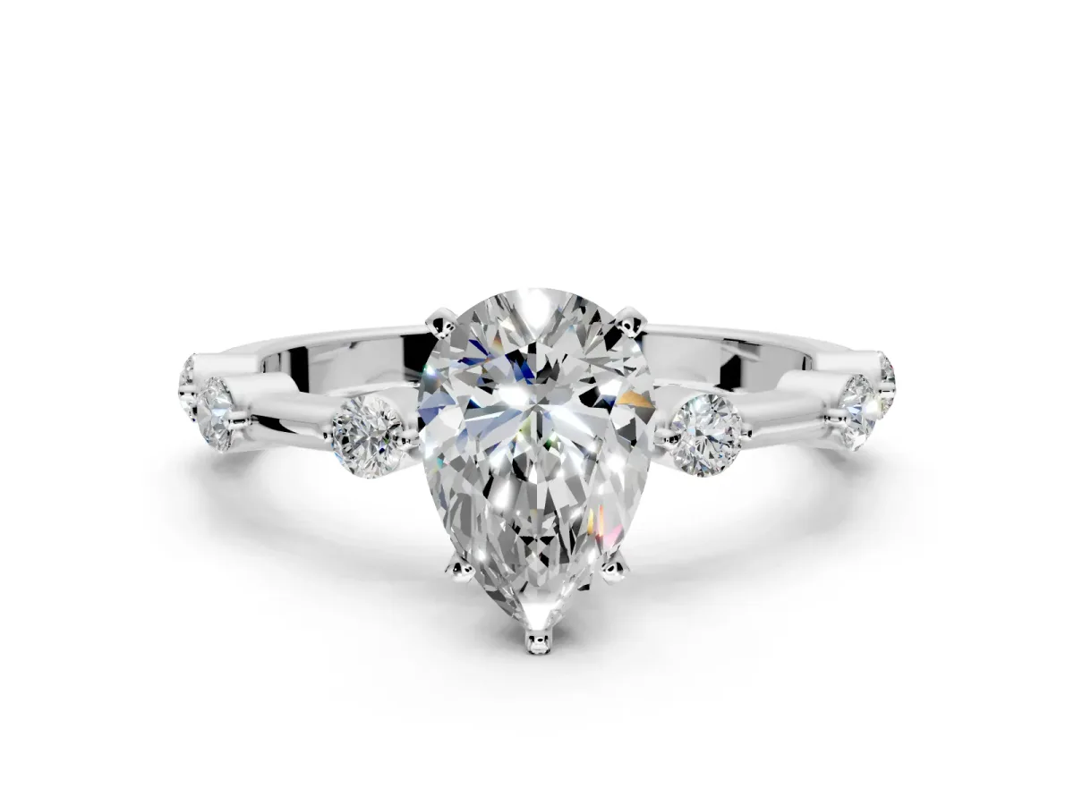 Solitaire Engagement Ring Setting for Pear-Shaped Center with Bezel Station Band and Prong Head in Platinum