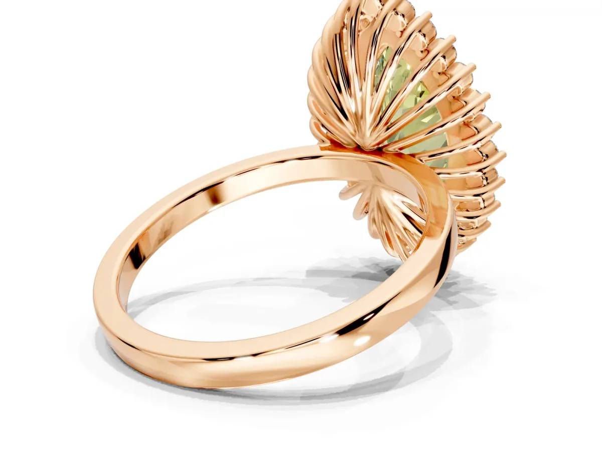 Halo Engagement Ring Setting for Fancy Yellow Marquise Center with Milgrain Bezel Rim, Plain Band and Prong Head in Rose Gold