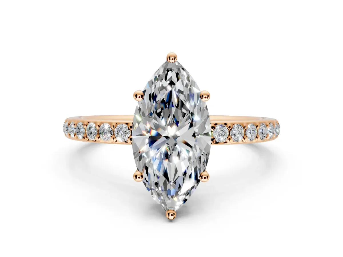 Solitaire Engagement Ring Setting for Marquise Center with Fine Pave Band and Prong Head in Rose Gold