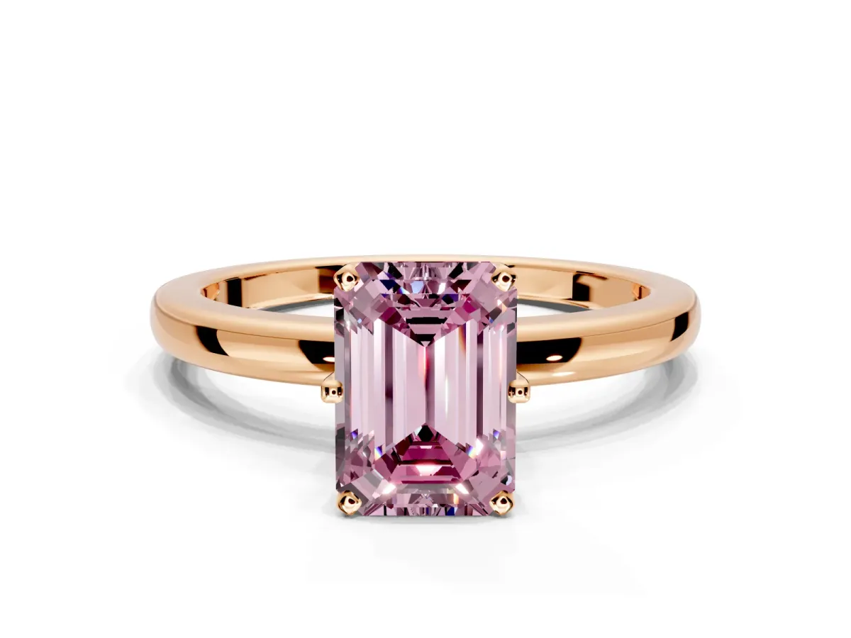 Solitaire Engagement Ring Setting for Fancy Pink Emerald Cut Center with Plain Band and Tulip Prong Head in Rose Gold