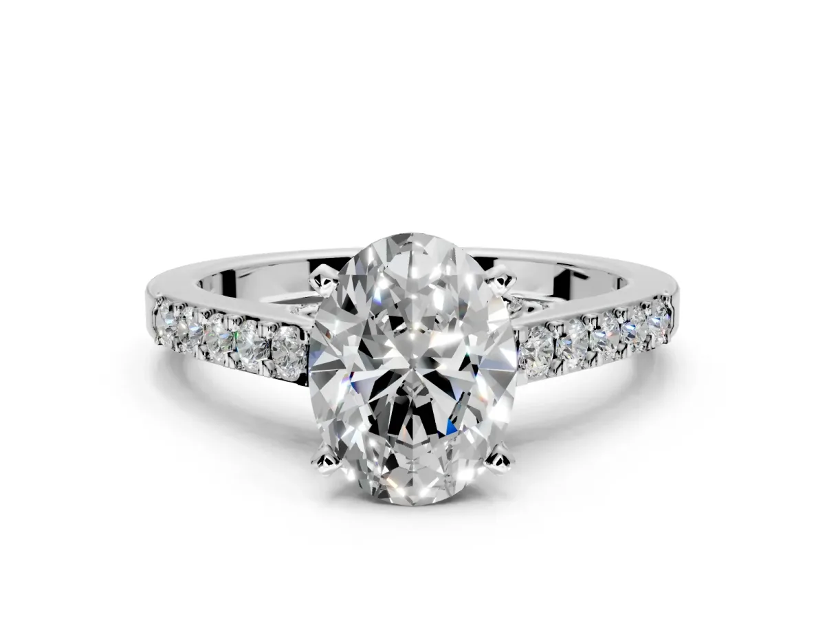 Solitaire Engagement Ring Setting for Oval Center with Crossover Accents and Prong Head in Platinum