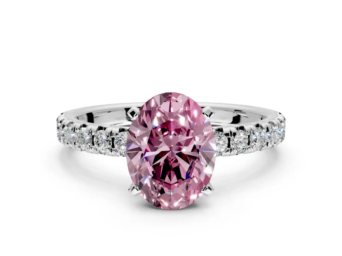 Solitaire Engagement Ring Setting for Fancy Pink Oval Center with Large Accents and Prong Head in Sterling Silver