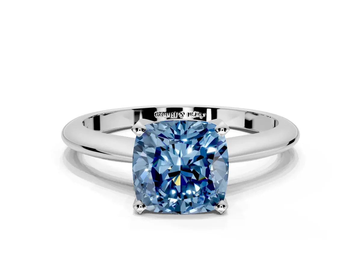 Solitaire Engagement Ring Setting for Fancy Blue Cushion Cut Center with Knife Ridge Band and Claw Prong Head in Sterling Silver
