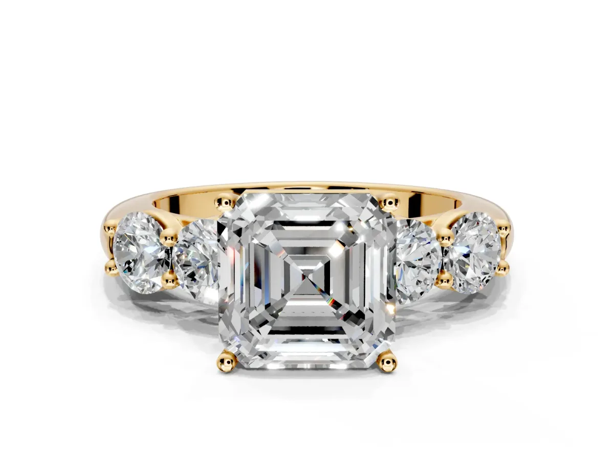 5 Stone Engagement Ring Setting for Asscher Cut Center with Graduated Accents and Prong Head in Yellow Gold
