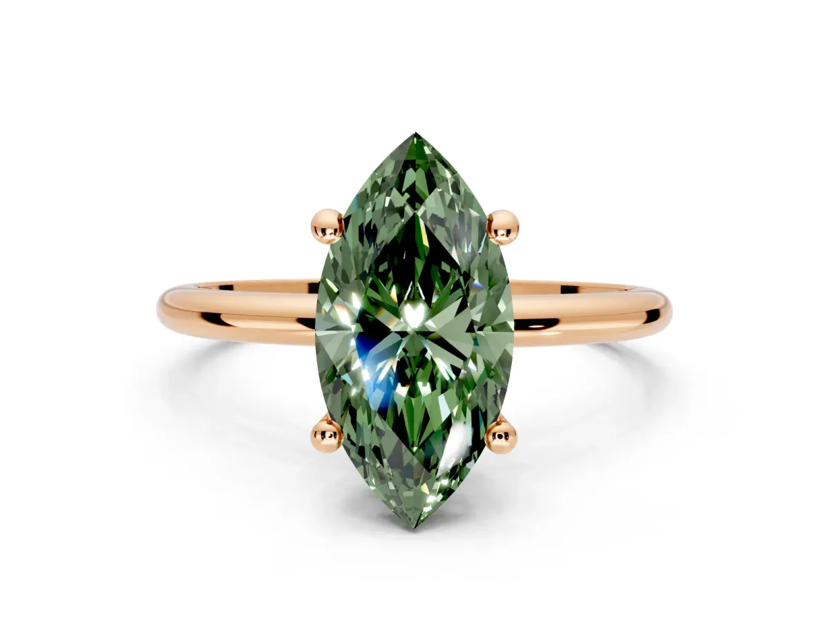 Minimalist Solitaire Engagement Ring Setting for Fancy Green Marquise Center with Thin Band and Prong Head in Rose Gold