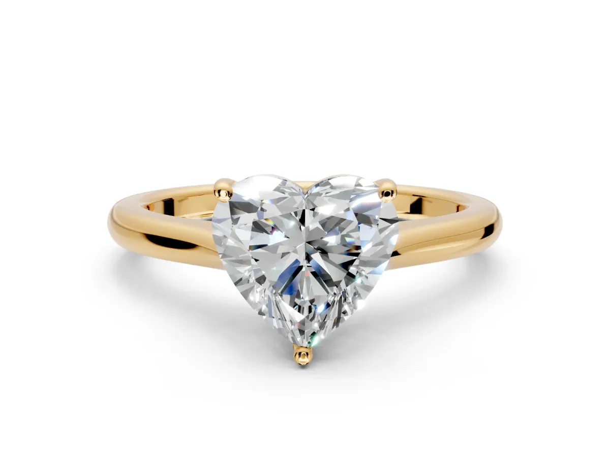 Solitaire Engagement Ring Setting for Heart-Shaped Center with Narrow Cathedral Band and Prong Head in Yellow Gold