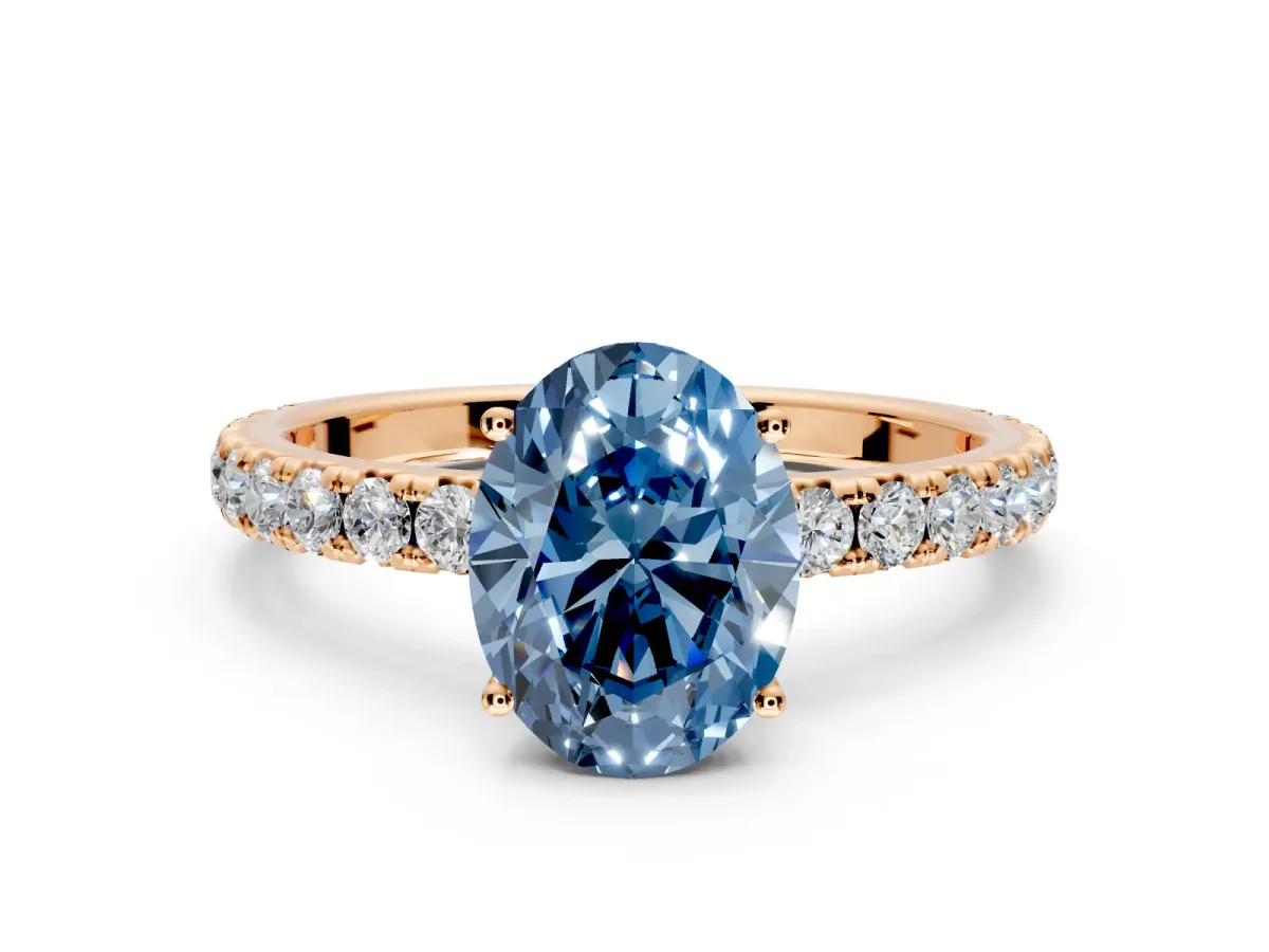 Solitaire Engagement Ring Setting for Fancy Blue Oval Center with Large Accent Band and Prong Head in Rose Gold