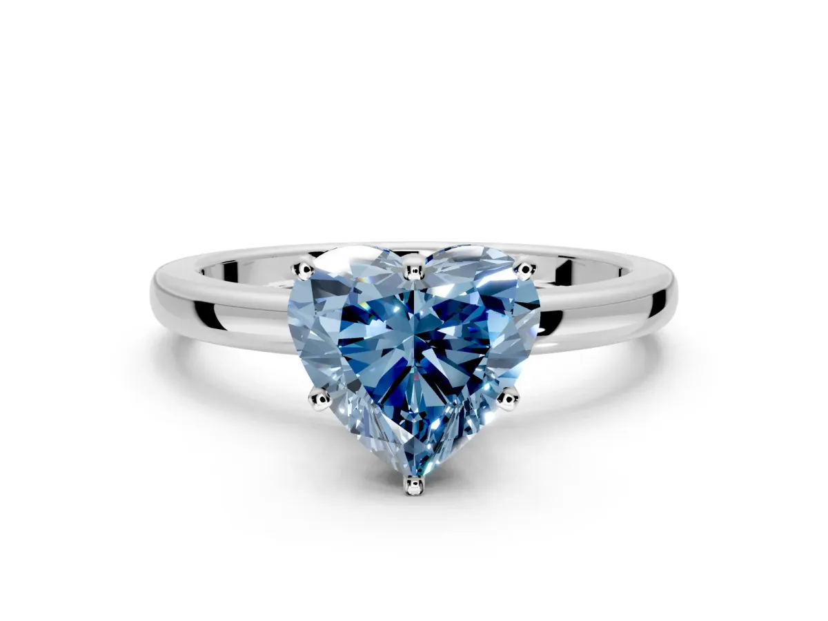 Solitaire Engagement Ring Setting for Fancy Blue Heart-Shaped Center with Plain Band and Tulip Prong Head in Platinum